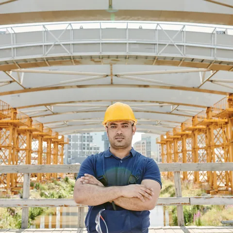 An engineer at a steel structure erection site