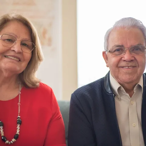 A senior citizen couple at home